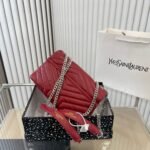 Saint Laurent Loulou Small Chain Bag In Quilted Y Wine Red 25Cm - Image 6