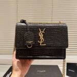 Saint Laurent Sunset Medium Chain Bag In Crocodile-Embossed Black 22Cm 442906DND0J1000 - Image 2