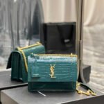 Saint Laurent Sunset Medium Chain Bag In Crocodile-Embossed Shiny Mint 22Cm 442906DND0J3144 - Image 2