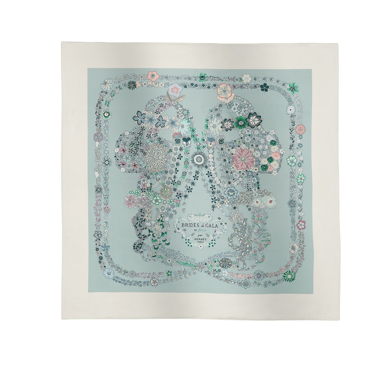 14-4-1 Hermes Brides De Gala En Fleurs Scarf 90Cm Blanc H004192S 01 - Image 1