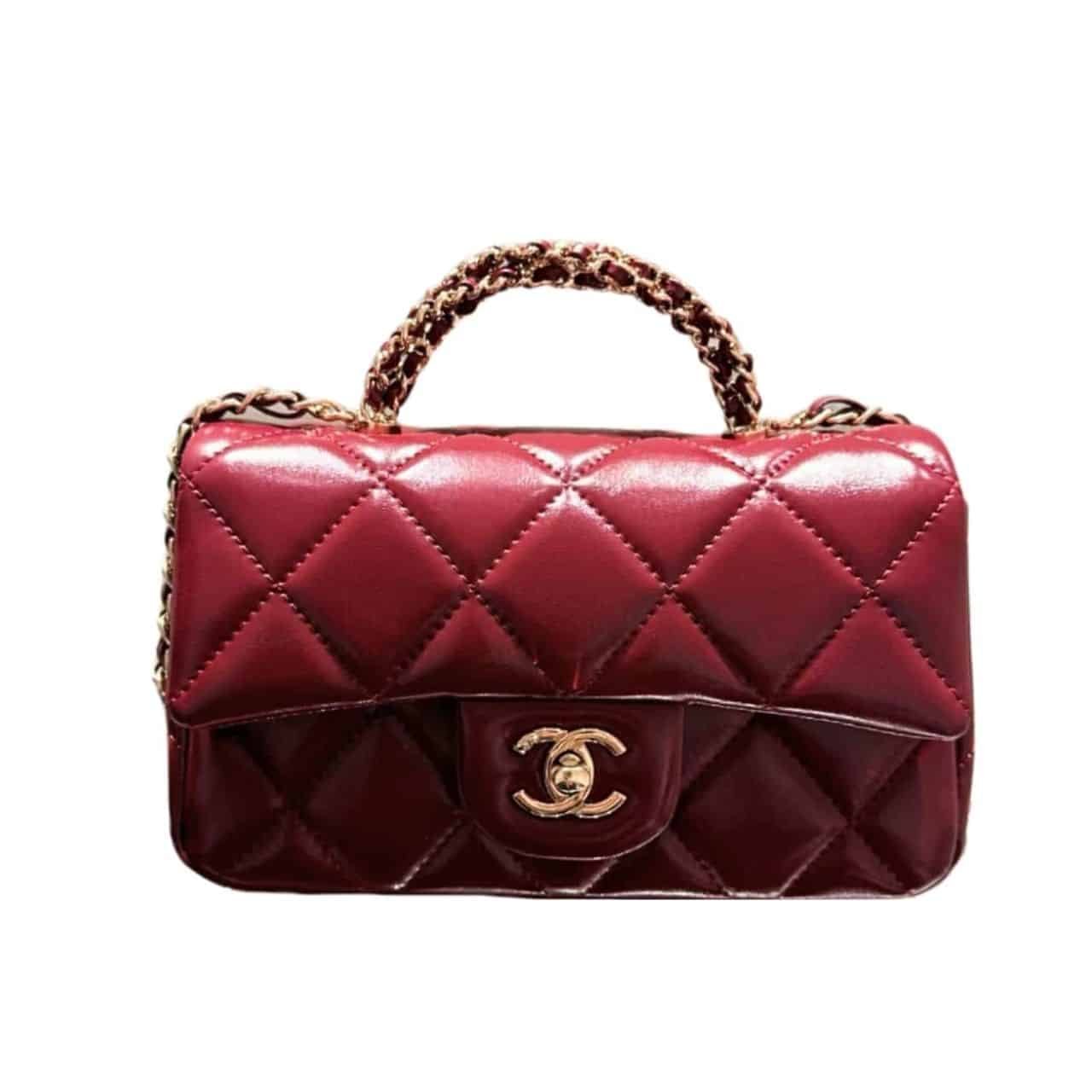 14-5 Chanel Classic Mini Flap Bag With Chain In Burgundy 21Cm - Image 1