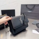 Saint Laurent Sunset Medium Chain Bag In Smooth Black With Silver Hardware 22Cm 442906D420N1000 - Image 3