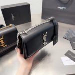 Saint Laurent Sunset Medium Chain Bag In Smooth Black With Silver Hardware 22Cm 442906D420N1000 - Image 4