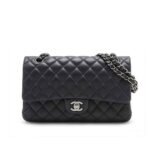 Chanel Small Classic Flap Bag Black Leather With Silver Hardware 25Cm A01113 Y01480 94305
