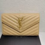 Saint Laurent Cassandre Matelassé Chain Wallet In Grain De Poudre Embossed Beige 22Cm 377828BOW012721 - Image 3