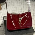 Saint Laurent Le 5 A 7 Patent Hobo Bag In Shiny Wine Red 25Cm - Image 2