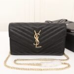 Saint Laurent Cassandre Matelassé Chain Wallet In Grain De Poudre Embossed Black Gold 22Cm 377828BOW011000 - Image 2