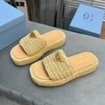Prada Crochet Flatform Slides Brown - Image 4