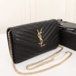 Saint Laurent Cassandre Matelassé Chain Wallet In Grain De Poudre Embossed Black Gold 22Cm 377828BOW011000 - Image 3