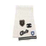 Chanel 24B Cashmere Knitted Badge Scarf White 180Cm