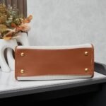 Prada Medium Blend And Leather Tote Bag Tan And Caramel 33Cm 1BG572 2HJA F0KFZ V OOZ - Image 4