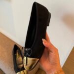 Chanel Leather Cap Toe Ballet Flats Black Gold - Image 3