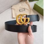 Gucci GG Marmont Wide Belt Black Gold Logo 4Cm 406831 DJ20T 1000 - Image 4