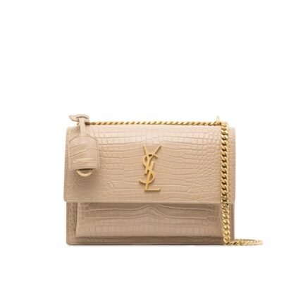 Saint Laurent Sunset Medium Chain Bag In Crocodile-Embossed Shiny Apricot 22Cm 442906DND0N9207