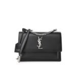 Saint Laurent Sunset Medium Chain Bag In Smooth Black With Silver Hardware 22Cm 442906D420N1000