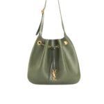 Saint Laurent Paris VII Medium Flat Hobo Bag In Smooth Army Green 28Cm
