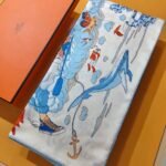 Hermes Sur Mon Nuage Scarf White 90Cm H003900S 05 - Image 4