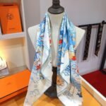 Hermes Sur Mon Nuage Scarf White 90Cm H003900S 05 - Image 5