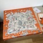 Hermes Sur Mon Nuage Scarf Orange 90Cm H003900S 11 - Image 5