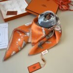 Hermes Sur Mon Nuage Scarf Orange 90Cm H003900S 11 - Image 4