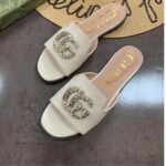 Gucci Double G Slippers Leather Beaded In White - Image 4
