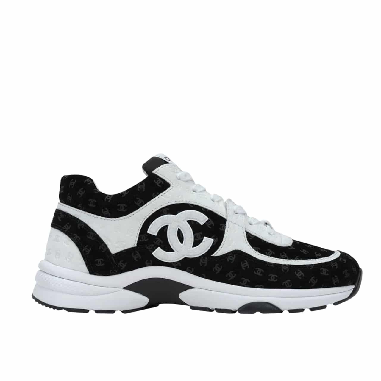 299-2-1 Chanel Printed Suede Calfskin Sneakers White And Black G39230 X56653 94305 - Image 1