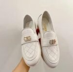 Chanel 20B Quilted Boy Lego Metal CC Logo Gold Mule Slip On Flat Loafers White - Image 6