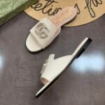 Gucci Double G Slippers Leather Beaded In White - Image 3