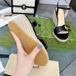 Gucci Leather Wedge Espadrille Sandals Black 8Cm - Image 3