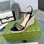 Gucci Leather Wedge Espadrille Sandals Black 8Cm - Image 2