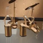 Gucci Gold Metallic Laminate Leather Mid Heel Sandal 453379 - Image 3