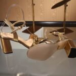 Gucci Gold Metallic Laminate Leather Mid Heel Sandal 453379 - Image 4