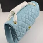 Chanel Classic 11.12 Handbag Gold Tone Metal Light Blue 30Cm - Image 4