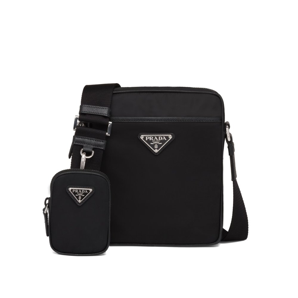 368-1 Prada Re Nylon And Saffiano Leather Shoulder Bag Black 20Cm 2VH112 2DMH F0002 V WOP - Image 1