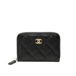Chanel Classic Zipped Coin Purse Wallet Gold Tone Metal Black 11Cm AP0216 Y01588 C3906