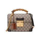 Gucci Padlock Bamboo Handle GG Supreme Handbag Brown 25Cm
