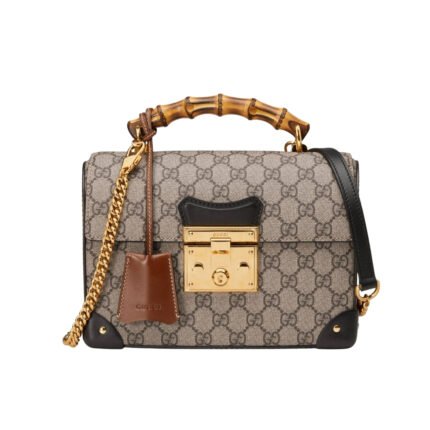 Gucci Padlock Bamboo Handle GG Supreme Handbag Brown 25Cm
