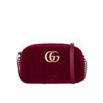 Gucci GG Marmont Small Camera Bag Velvet Wine Red 23Cm