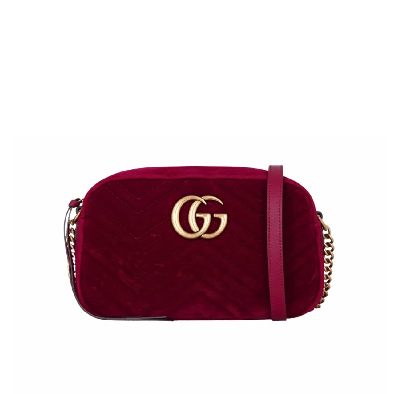 430 Gucci GG Marmont Small Camera Bag Velvet Wine Red 23Cm - Image 1