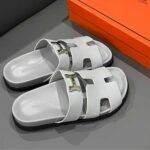 Hermes Chypre Sandal H Logo Silver Hardware Light Grey - Image 2