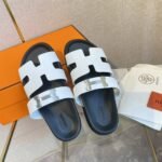 Hermes Chypre Sandal H Logo Silver Hardware White - Image 3