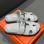 Hermes Chypre Sandal H Logo Silver Hardware Light Grey - Image 3