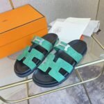 Hermes Chypre Sandal Suede H Logo Silver Hardware Green - Image 4