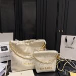 Chanel 22 Mini Handbag Shiny And Gold Tone Metal White AS3980 B19648 10601 - Image 2