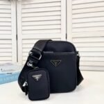 Prada Re Nylon And Saffiano Leather Shoulder Bag Black 20Cm 2VH112 2DMH F0002 V WOP - Image 2