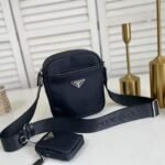 Prada Re Nylon And Saffiano Leather Shoulder Bag Black 20Cm 2VH112 2DMH F0002 V WOP - Image 6