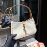 Saint Laurent Le 5 À 7 Linen Canvas Hobo Bag White And Brown 25Cm 657228FAAVH - Image 3