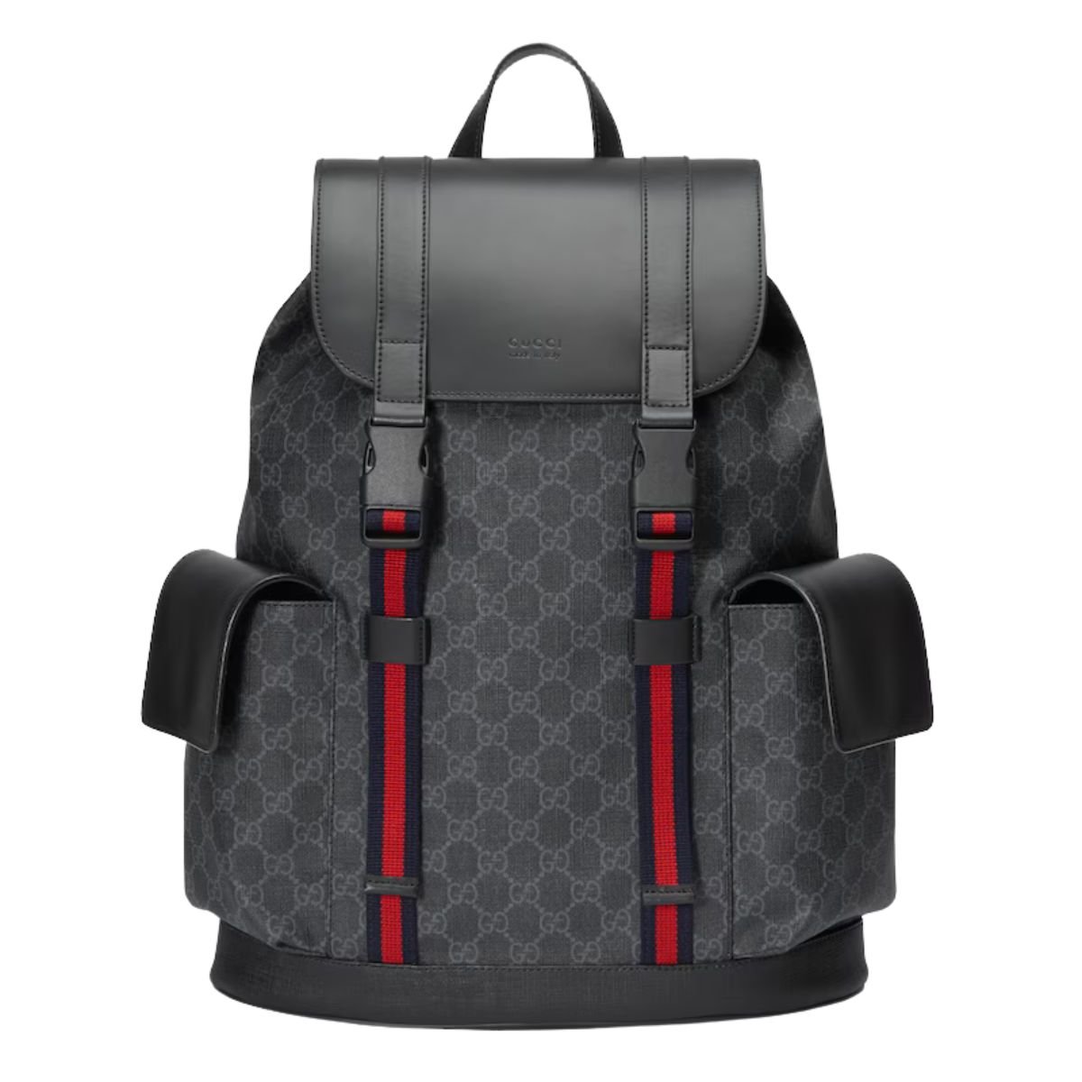 495563-K9R8X-1071-1 Gucci Soft GG Supreme Black Backpack with Blue & Red Web 42cm 495563 K9R8X 1071 - Image 1