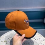 Hermes Canvas Baseball Cap Horse Hat Orange - Image 2