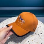 Hermes Canvas Baseball Cap Horse Hat Orange - Image 3